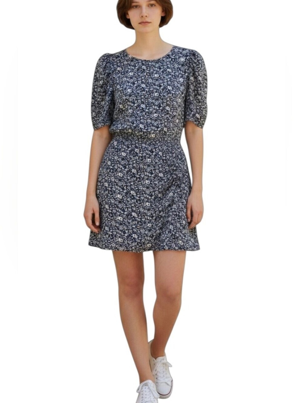 NEW, ABERCOMBRIE AND FITCH Floral Puff-Sleeve Mini Dress in Navy.Size XS